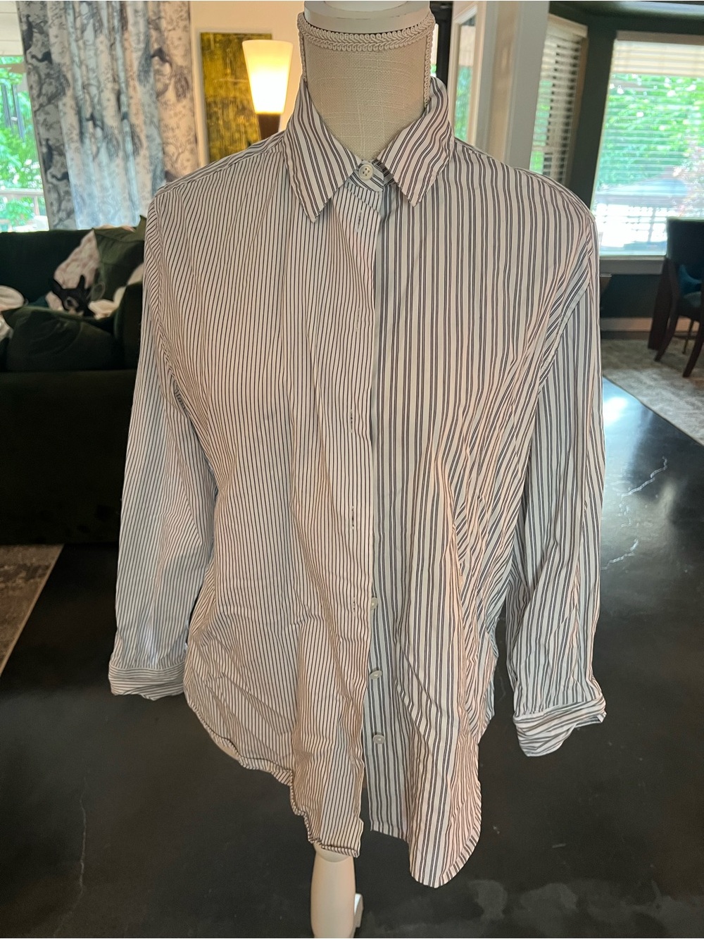 Madewell White Shirt with Navy Pinstripes